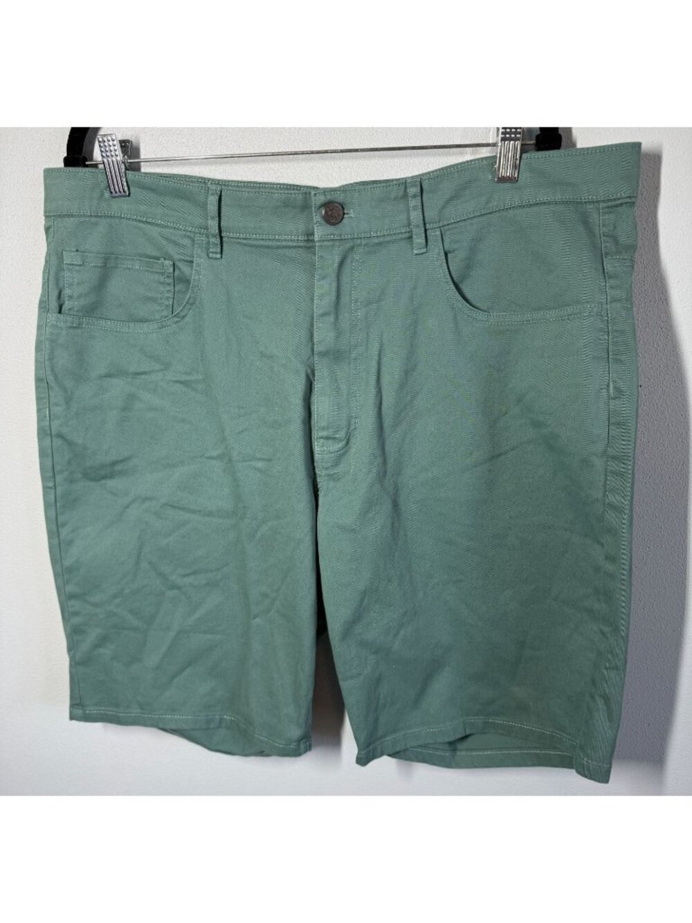 Bixby Mens Size 38 Denim Shorts Green Casual Chino Flat Front Summer Everyday